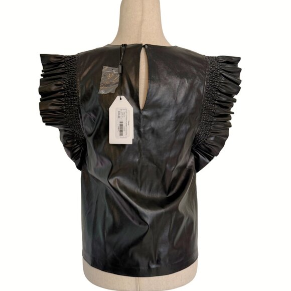 NWT English Factory Faux Leather Top with Statement Sleeves Ruffles Size S - Picture 2 of 9